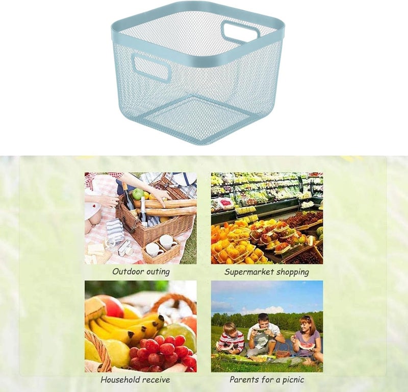 AJIODA Metal Mesh Steel Baskets, Household Wire Storage Organizer Bin Garden Harvest Basket Multi-functional Fruit Baskets with Handles for Kitchen Bathroom Picnic Shopping Decor Cabinet Home, Blue - Image 3